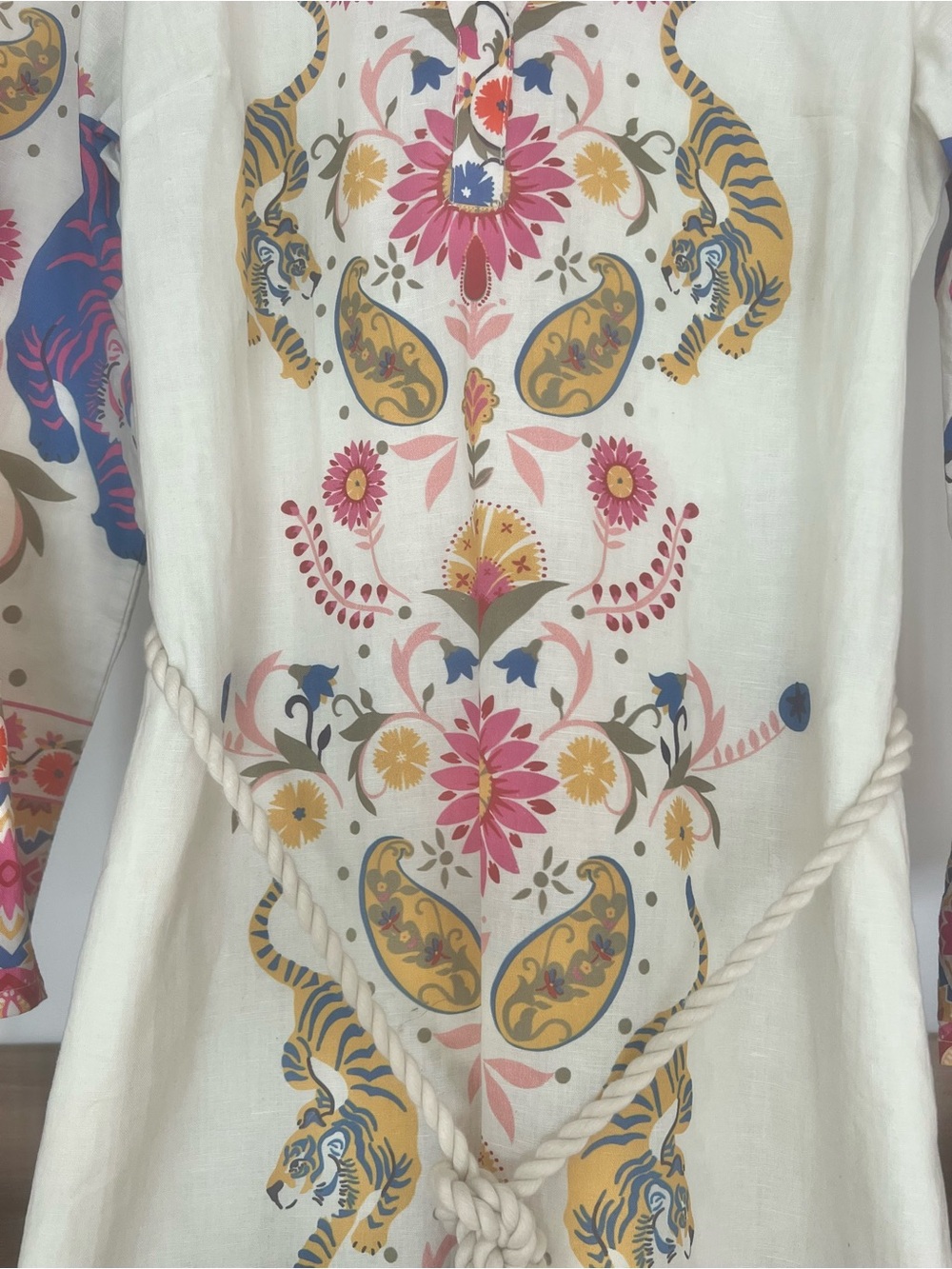 Boden Cream Midi Dress with Pink, Blue and Gold Tiger Print - Picture 3 of 4